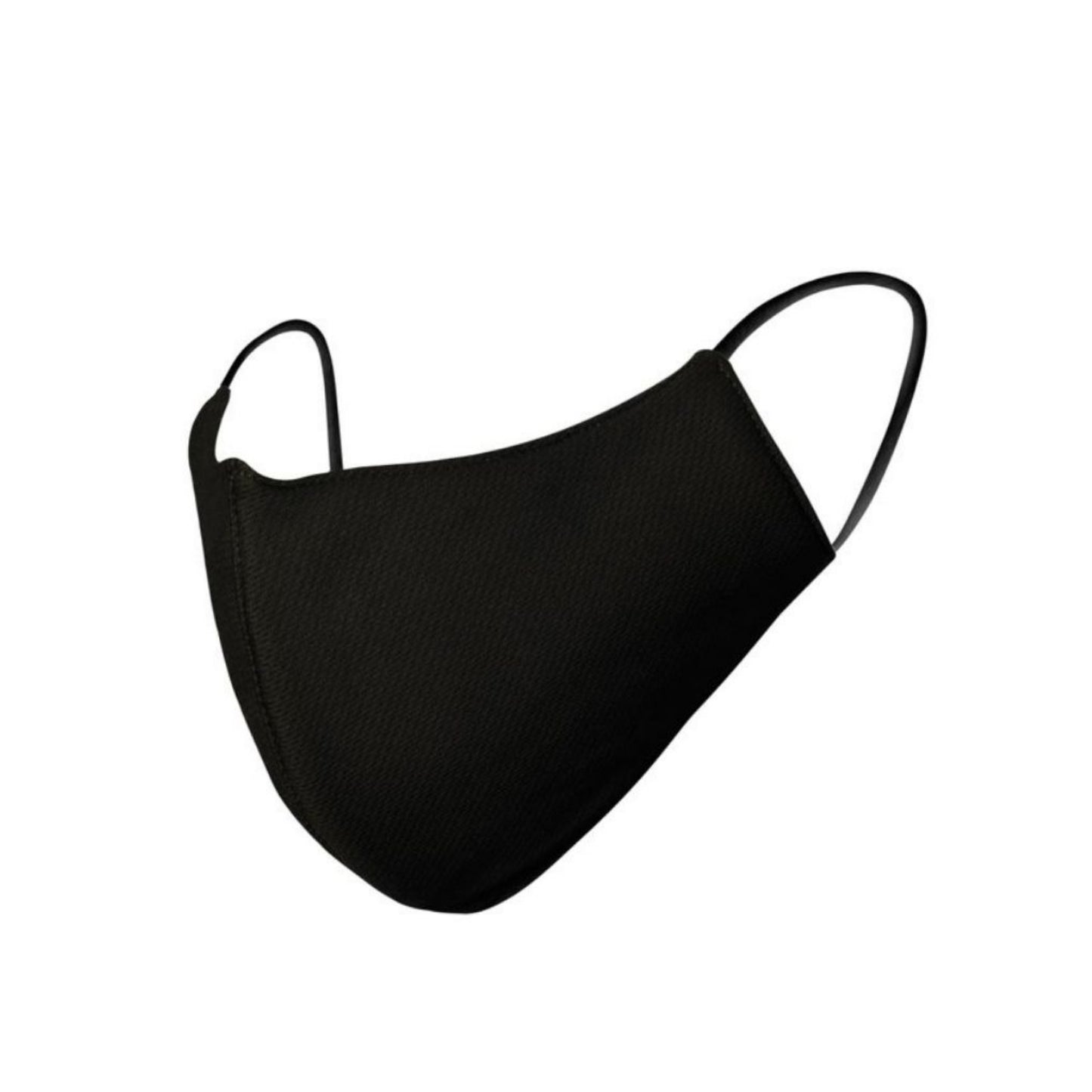 Black 3-ply face mask made from polyester and cotton with black elasticated ear loops